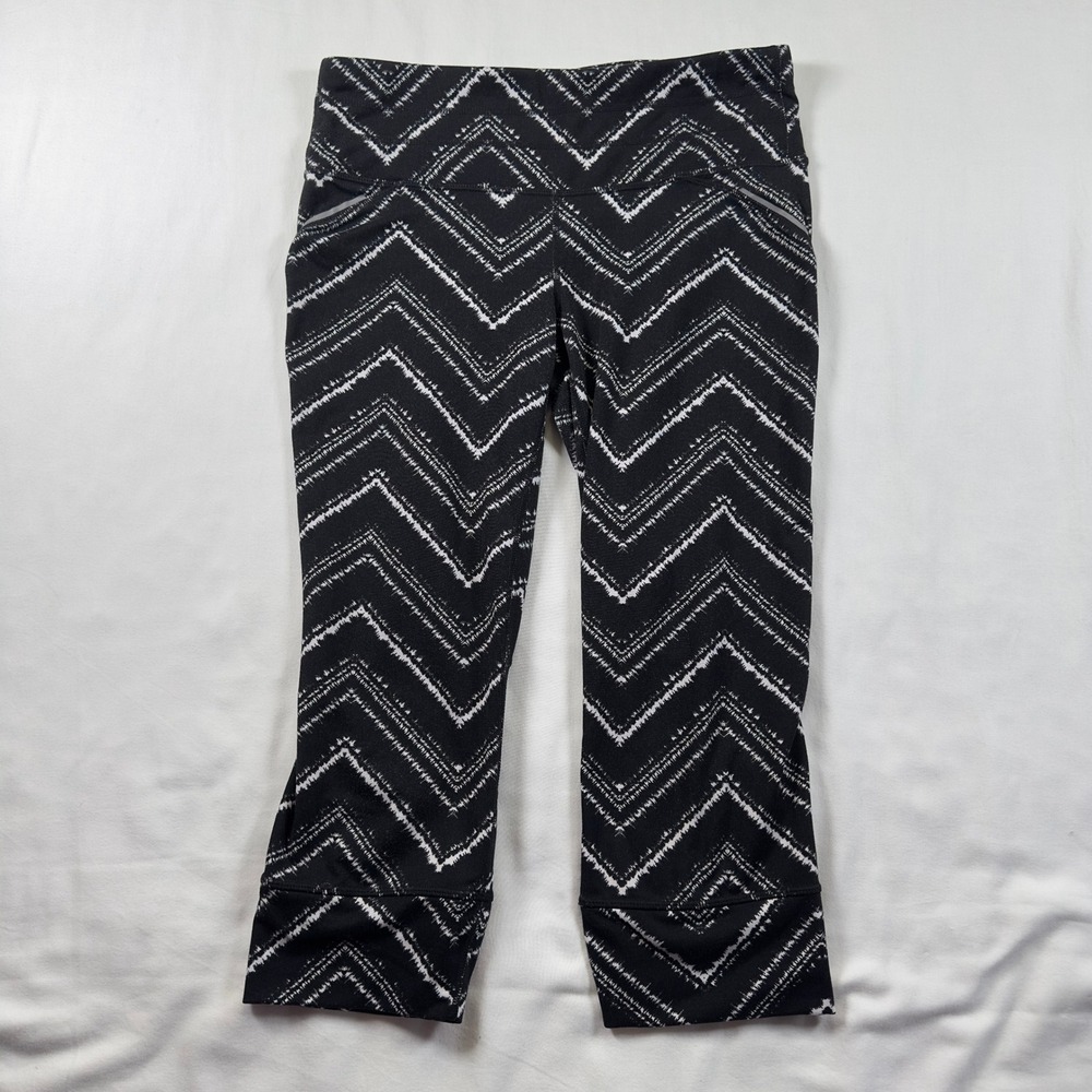 Athleta Women's Medium Capri Athletic Leggings Black White Striped Pants - Picture 2 of 10